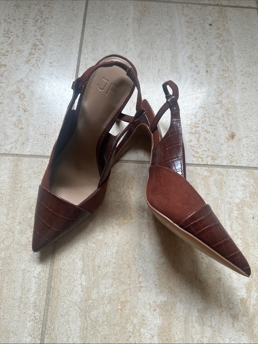JustFab faux suede and faux leather heels